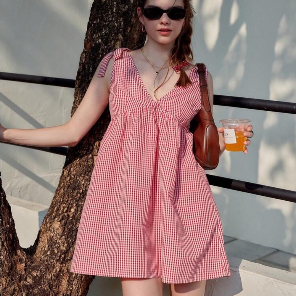 Red Gingham Sleeveless Dress